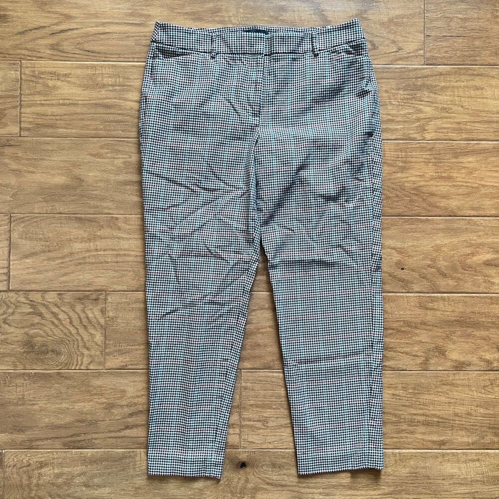 Talbots Pants Size 12 Hampshire Ankle Houndstooth Black/White/Teal/Red